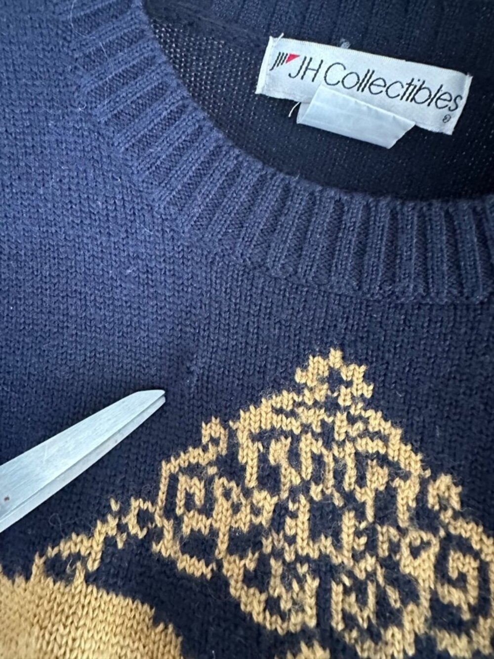 VTG 90s 100% Wool Horse Riding Equestrian Navy Crewneck Sweater Grandmillennial - Picture 6 of 8